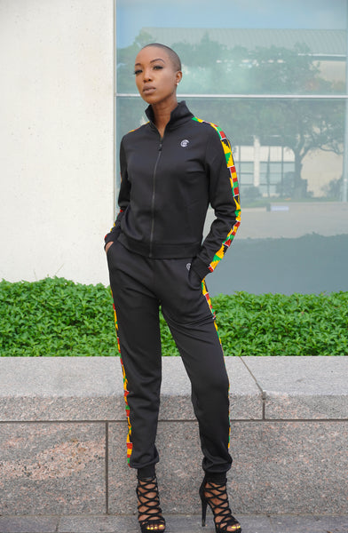 Afriyie Kente Print Tracksuit Set (Black)