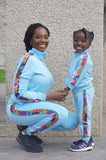 Afriyie Kente Print Tracksuit Set (Sky Blue)