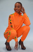 Afriyie Kente Print Tracksuit Set (Orange)