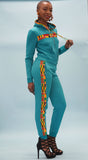 Ahenni Kente Print Tracksuit Set (Sea Green)