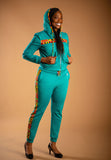 Ahenni Kente Print Tracksuit Set (Sea Green)