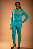 Ahenni Kente Print Tracksuit Set (Sea Green)